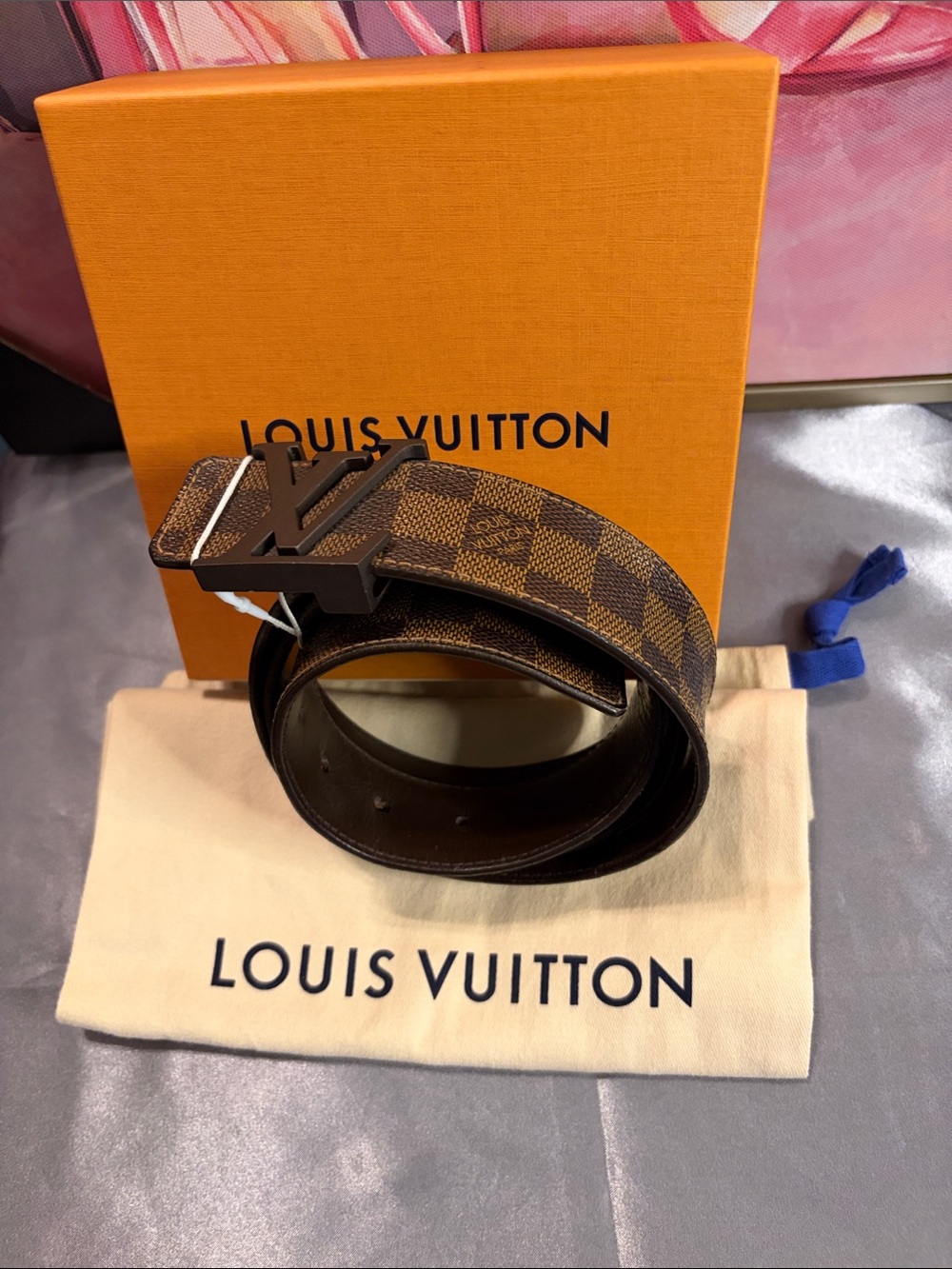 Louis Vuitton Brown Damier Ebene Canvas Men’s Belt with LV Buckle